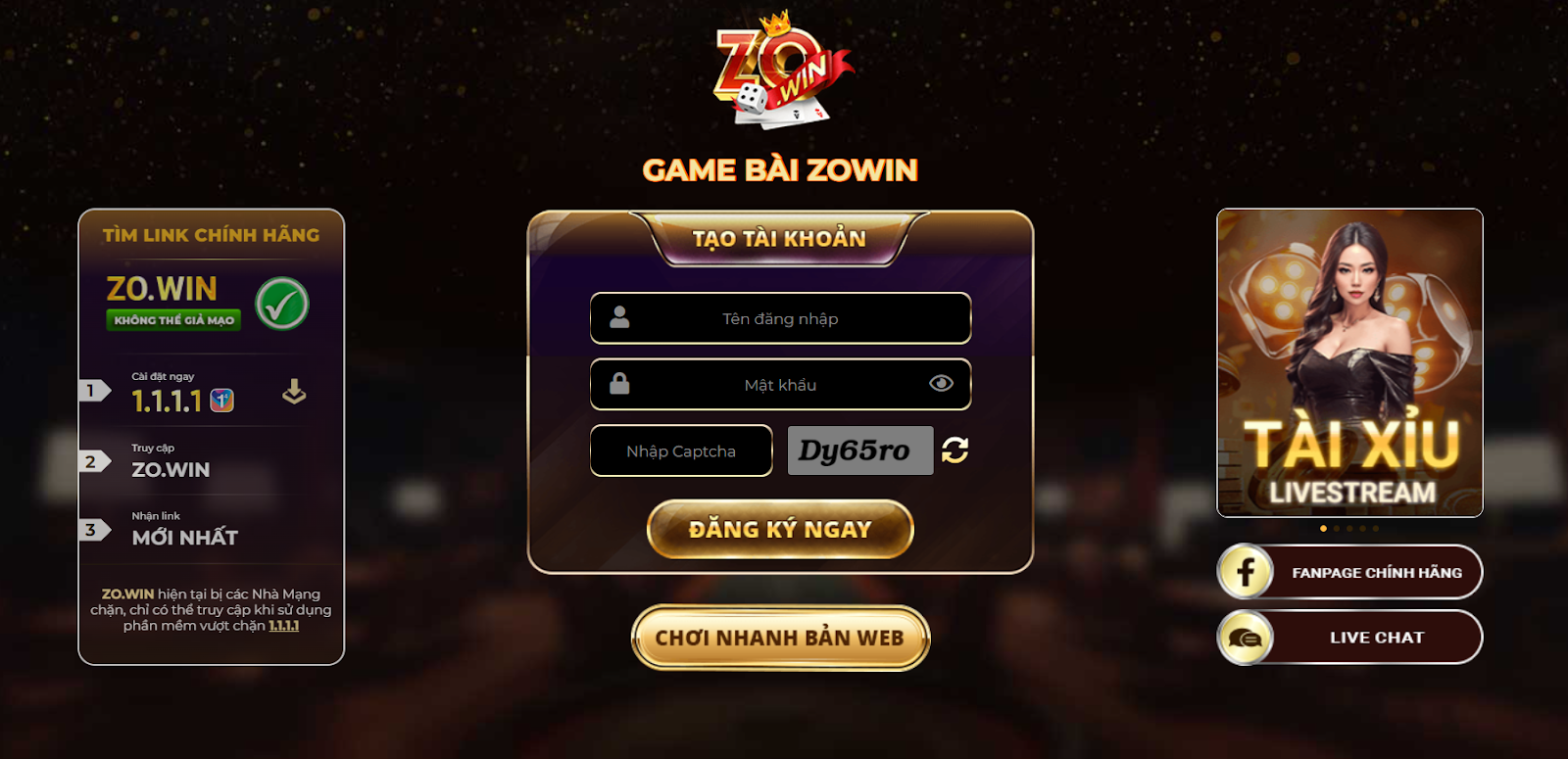 Đăng k&yacute; t&agrave;i khoản Zowin tr&ecirc;n nền tảng PC